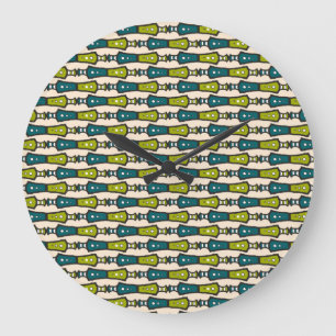 Grönt Teal Black Cream Tribal Round Wall Clock Stor Klocka