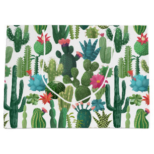 Grönt Teal Blooming Cacti Mönster
