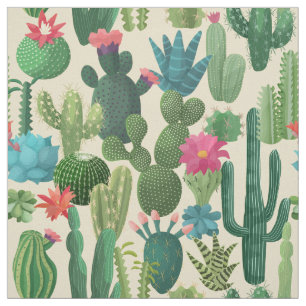 Grönt Teal Blooming Cacti Mönster Tyg