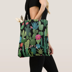 Grönt Teal Blooming Cacti Mönster Tygkasse