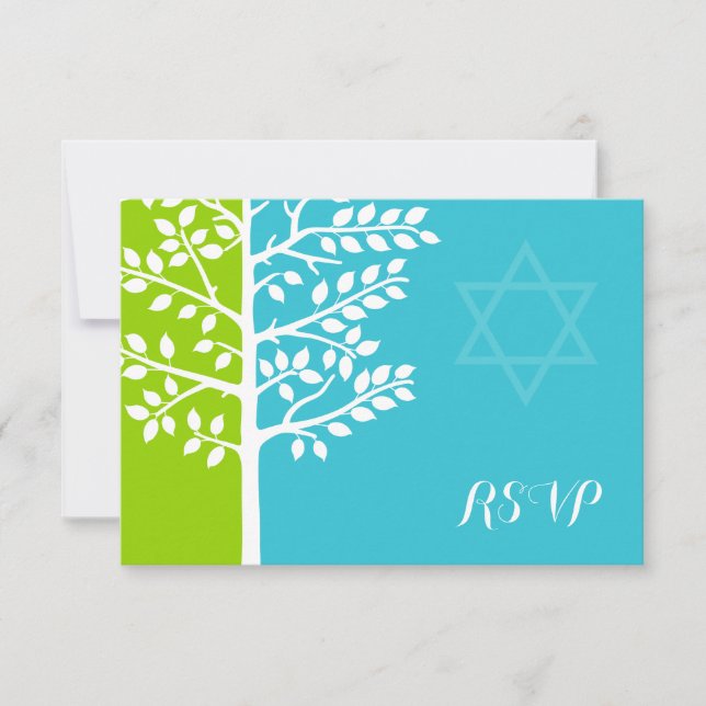 Grönt Teal Blue Livets träd Bat mitzvah OSA (Framsida)