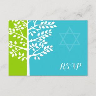 Grönt Teal Blue Livets träd Bat mitzvah OSA Kort