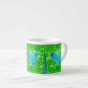 Grönt Teal Butterfly Concentric Circles Mosaic Espressomugg