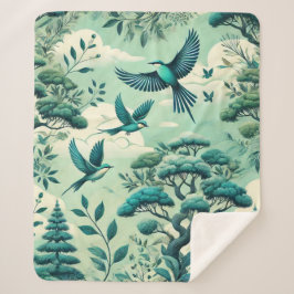 Grönt Teal Forest och Birds Mönster