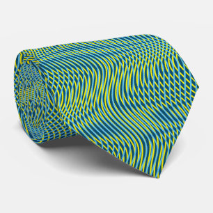 Grönt Teal Gult Abstrakt Trippy Vågigt Psychedelic Slips