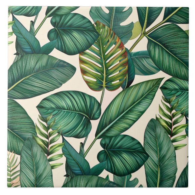 Grönt & Teal Handflatan Monstera Tropical Löv Möns Kakelplatta (Framsidan)