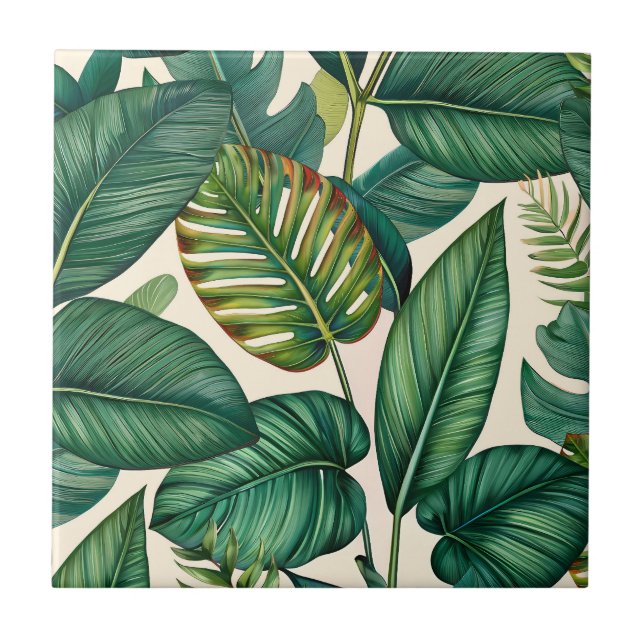 Grönt & Teal Handflatan Monstera Tropical Löv Möns Kakelplatta (Framsidan)