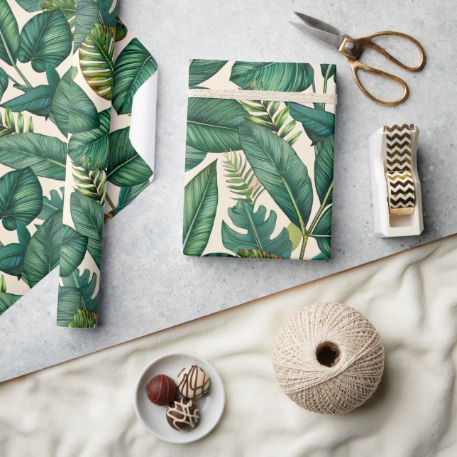 Grönt & Teal Handflatan Monstera Tropical Löv Möns Presentpapper (Hantverk)