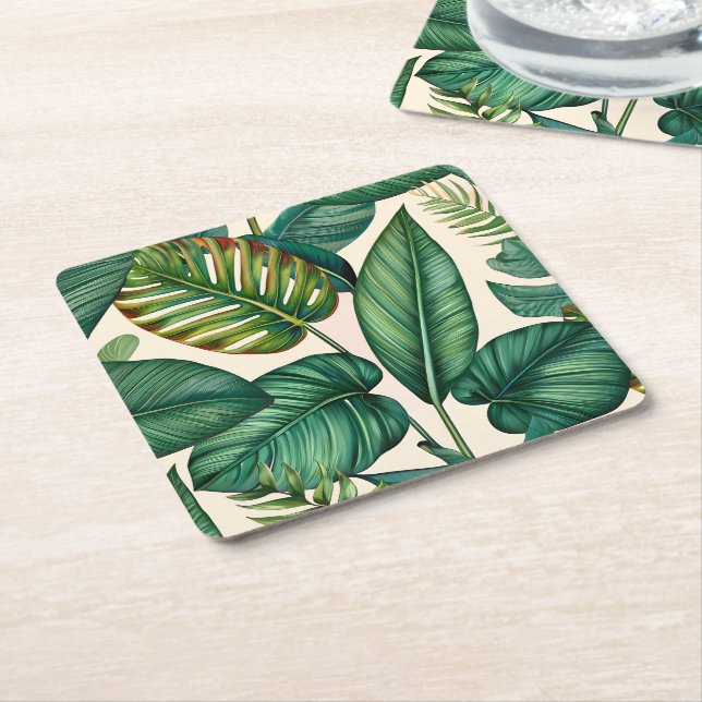 Grönt & Teal Handflatan Monstera Tropical Löv Möns Underlägg Papper Kvadrat (Vinklad)