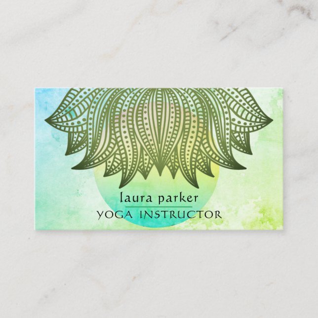 Grönt Teal Lotus Mandala Yoga Trainer Meditation Visitkort (Framsida)