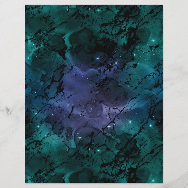 Grönt Teal Marmor Galaxy Scrapbook Papper Ark (Baksida)