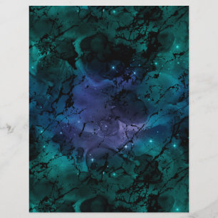 Grönt Teal Marmor Galaxy Scrapbook Papper Ark
