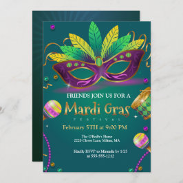 Grönt | Teal MasqueraMask Mardi Gras Party Inbjudningar