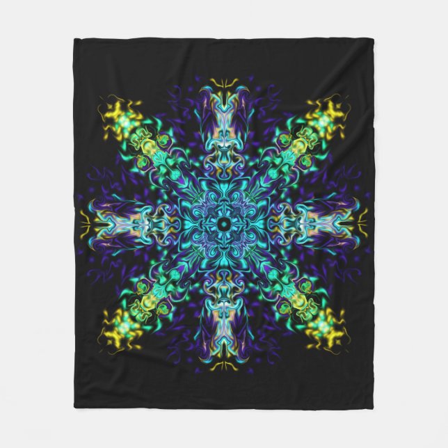 Grönt Teal Psychedelic Bohemian Mandala Fleecefilt (Framsidan)