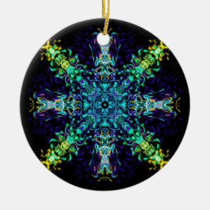 Grönt Teal Psychedelic Bohemian Mandala Julgransprydnad Keramik