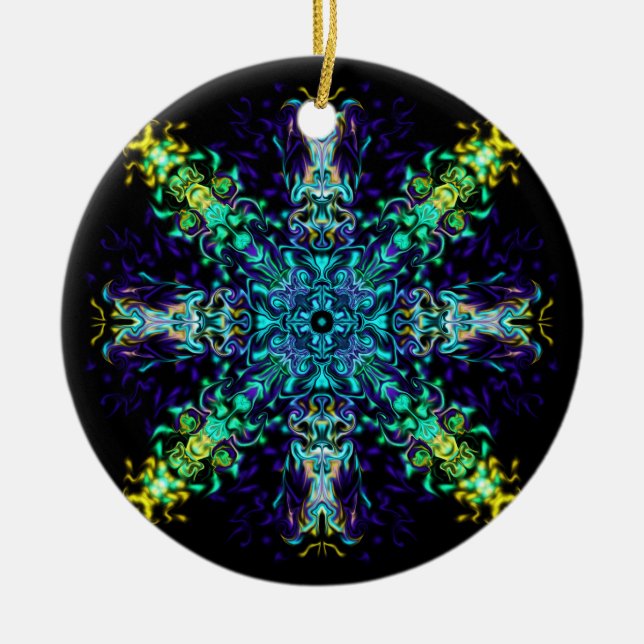 Grönt Teal Psychedelic Bohemian Mandala Julgransprydnad Keramik (Framsidan)