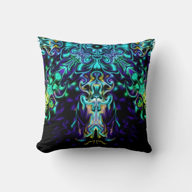 Grönt Teal Psychedelic Bohemian Mandala Kudde (Framsida)