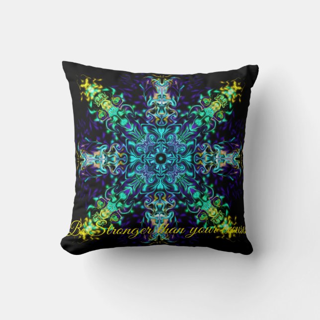 Grönt Teal Psychedelic Bohemian Mandala Kudde (Framsida)