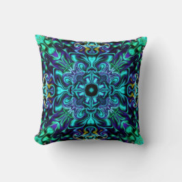 Grönt Teal Psychedelic Bohemian Mandala Kudde