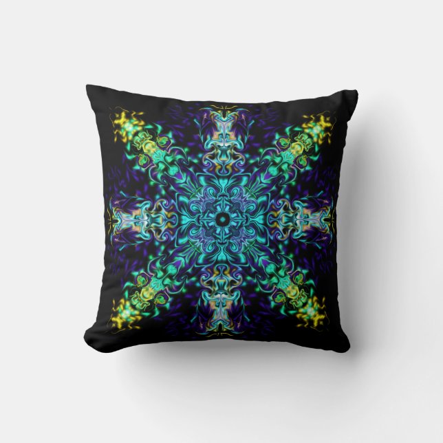 Grönt Teal Psychedelic Bohemian Mandala Kudde (Framsida)