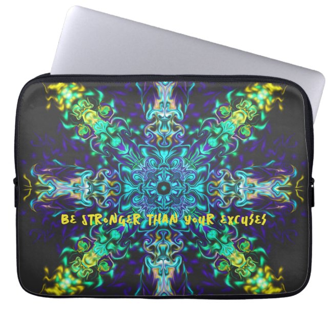 Grönt Teal Psychedelic Bohemian Mandala Laptop Fodral (Framsidan)