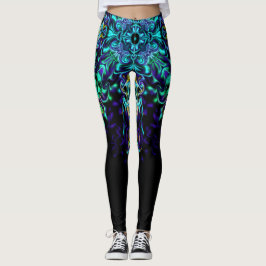 Grönt Teal Psychedelic Bohemian Mandala Leggings