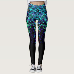 Grönt Teal Psychedelic Bohemian Mandala Leggings