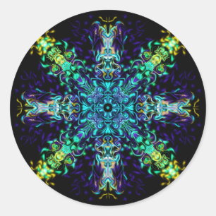 Grönt Teal Psychedelic Bohemian Mandala Runt Klistermärke