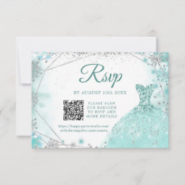 Grönt Teal Silver Winter Quinceañera Snowflake QR OSA Kort