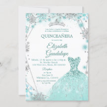 Grönt Teal Silver Winter Snowflake Quinceanera