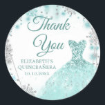 Grönt Teal Silver Wintere Quinceañera Tack Runt Klistermärke<br><div class="desc">Grönt Teal Silver Wintere Quinceañera Tack Sticker</div>
