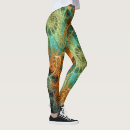 Grönt Teal Swirl Guld Fractalals Leggings ★ Psydef
