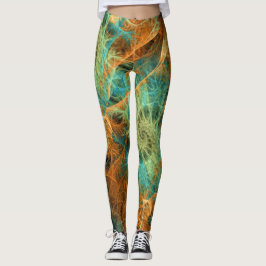 Grönt Teal Swirl Guld Fractalals Leggings ★ Psydef