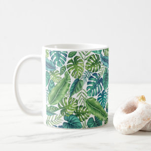 Grönt & Teal Tropical Handflatan Banana Monstera Kaffemugg