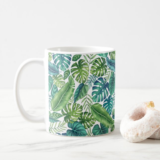 Grönt & Teal Tropical Handflatan Banana Monstera L Kaffemugg (Med munk)
