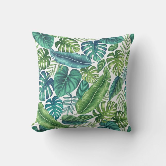 Grönt & Teal Tropical Handflatan Banana Monstera L Kudde (Framsida)
