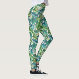 Grönt & Teal Tropical Handflatan Banana Monstera L Leggings