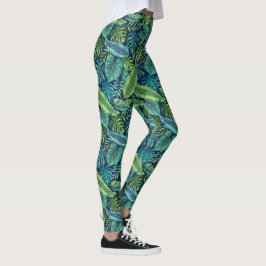 Grönt & Teal Tropical Handflatan Banana Monstera L Leggings