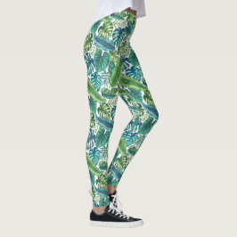 Grönt & Teal Tropical Handflatan Banana Monstera L Leggings