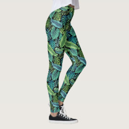 Grönt & Teal Tropical Handflatan Banana Monstera L Leggings