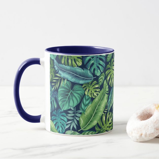 Grönt & Teal Tropical Handflatan Banana Monstera L Mugg (Med munk)