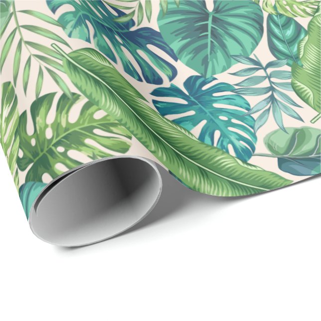 Grönt & Teal Tropical Handflatan Banana Monstera L Presentpapper (Rullad Hörn)