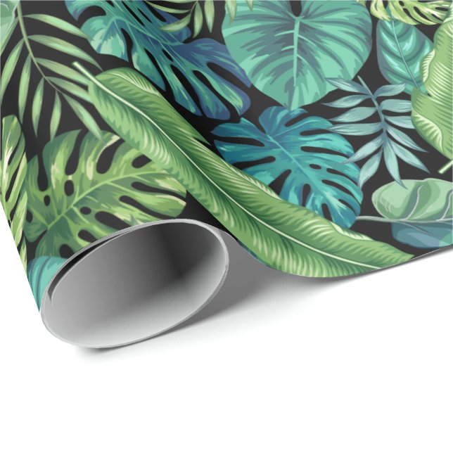Grönt & Teal Tropical Handflatan Banana Monstera L Presentpapper (Rullad Hörn)