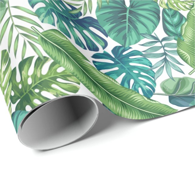 Grönt & Teal Tropical Handflatan Banana Monstera L Presentpapper (Rullad Hörn)