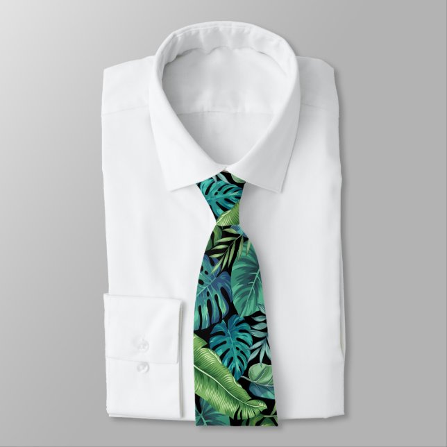 Grönt & Teal Tropical Handflatan Banana Monstera L Slips (Bunden)