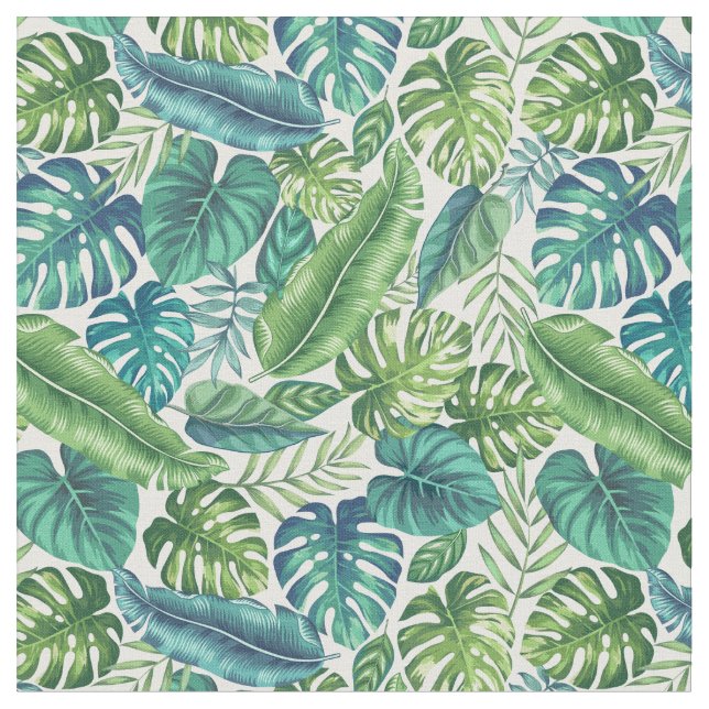 Grönt & Teal Tropical Handflatan Banana Monstera L Tyg (Närbild)