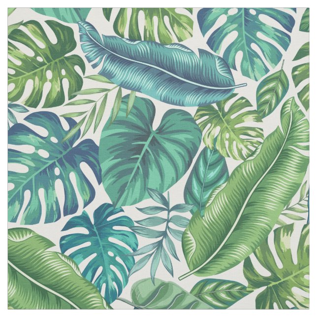 Grönt & Teal Tropical Handflatan Banana Monstera L Tyg (Provkarta)
