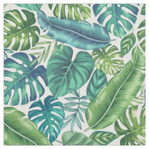 Grönt & Teal Tropical Handflatan Banana Monstera L Tyg