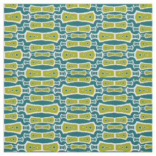 Grönt Teal White Abstrakt Tribal Design Fabric Tyg