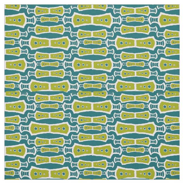 Grönt Teal White Abstrakt Tribal Design Fabric Tyg (Provkarta)
